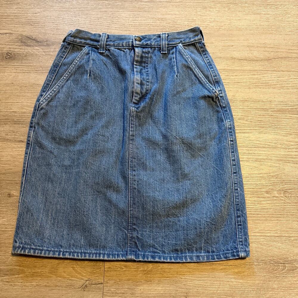 Vintage 90s Mid Rise Denim Skirt Pleated Mom Core Structured Mallcore